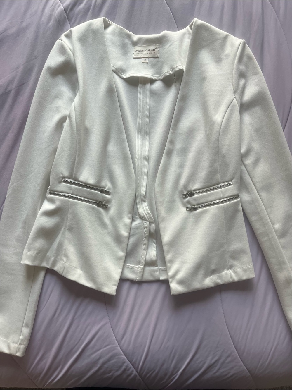 Women's White Zip-Pocket Open Front Blazer - MOSSIMO & CO.